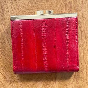 Vintage Red Genuine Eel Skin Wallet with Clasp